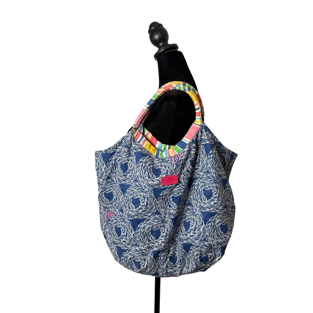 Lilly Pulitzer‎ True Blue Knots BOHO Beach Bag Nautical Rope Print Linen Cotton